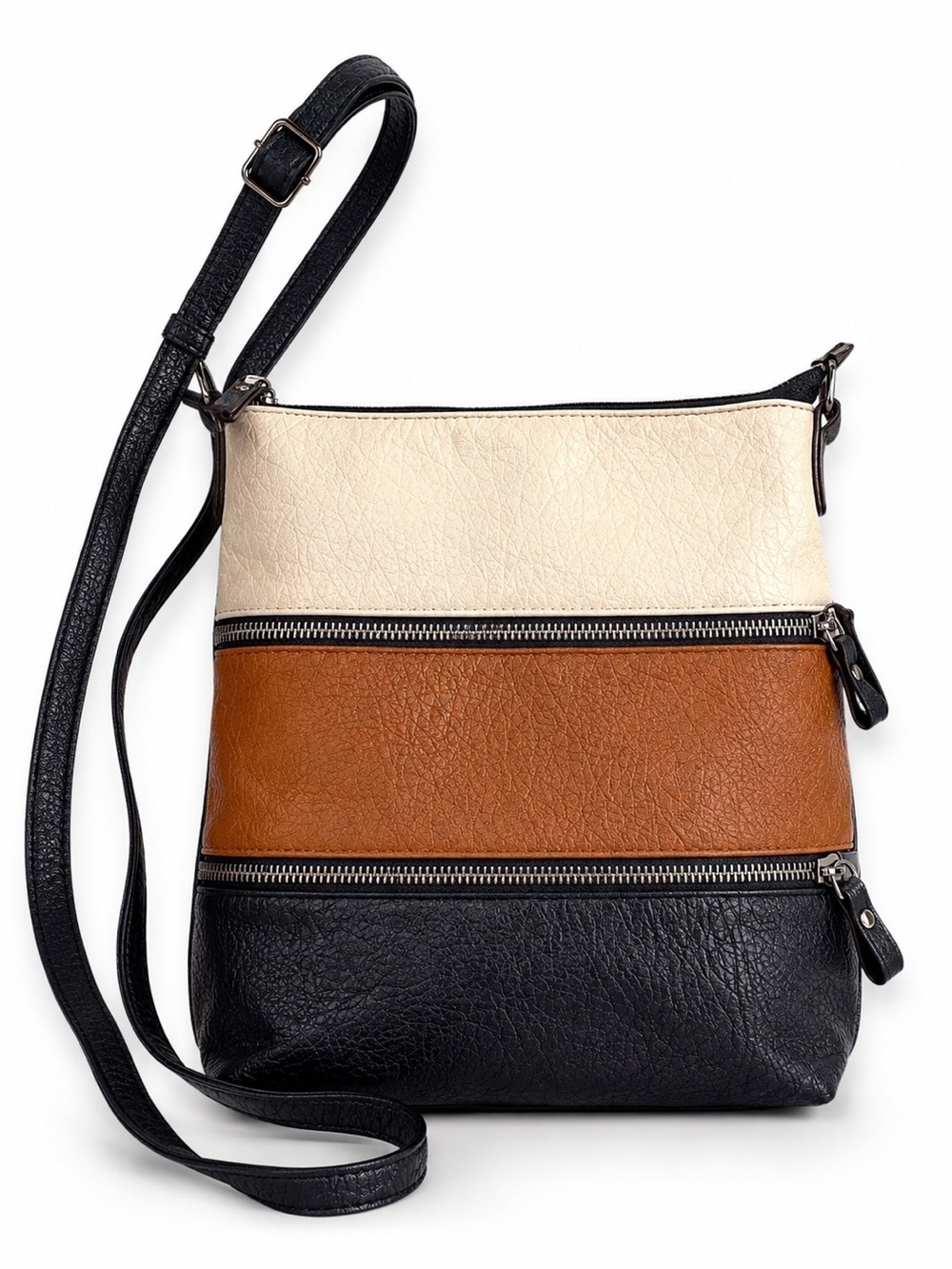 Style & Co Colorblock Crossbody Bag Black Brown Cream Multi Zip Organizer Purse
